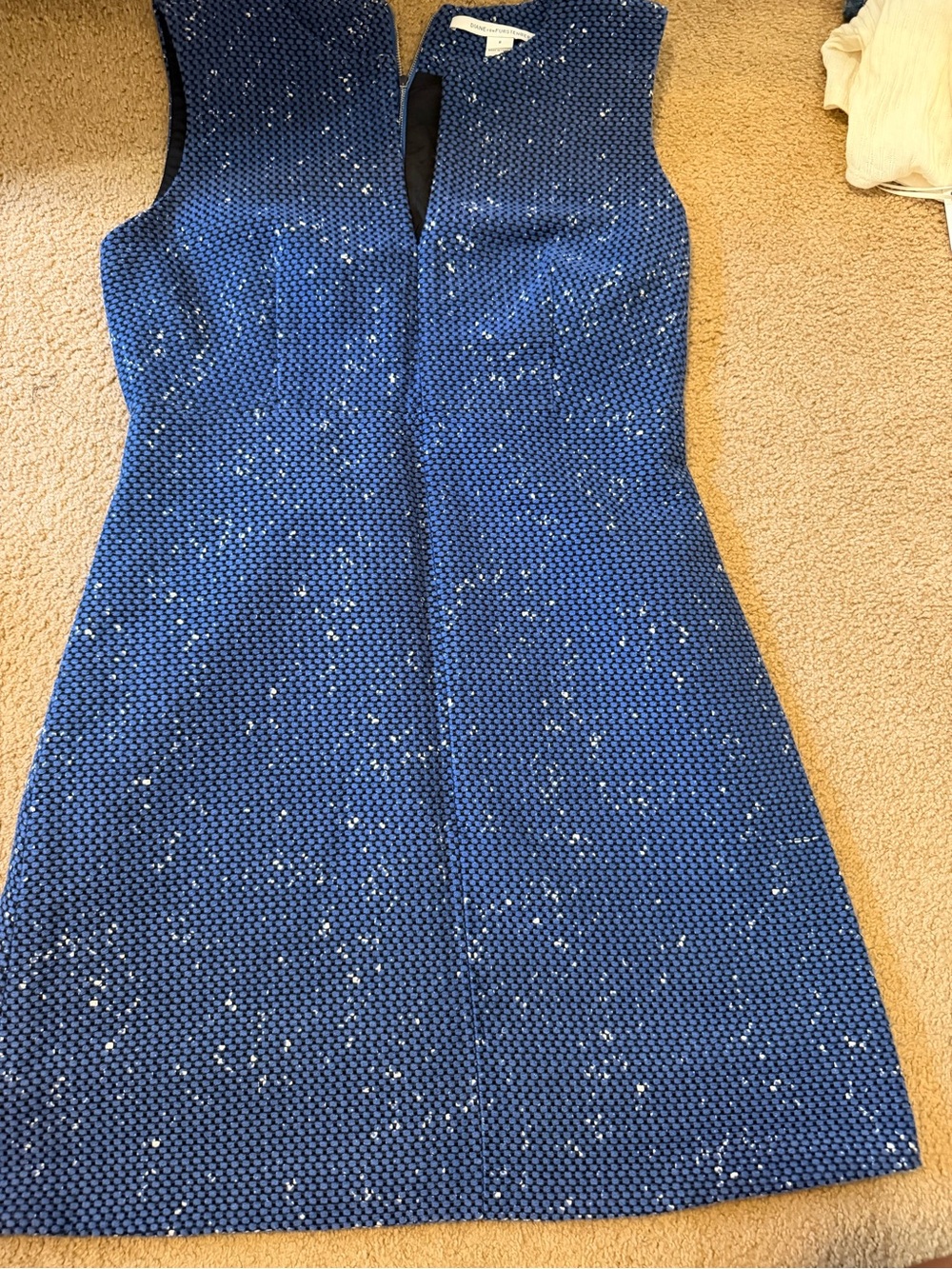 Diane Von Furstenberg Sleeveless Navy Blue Textured Shift Dress